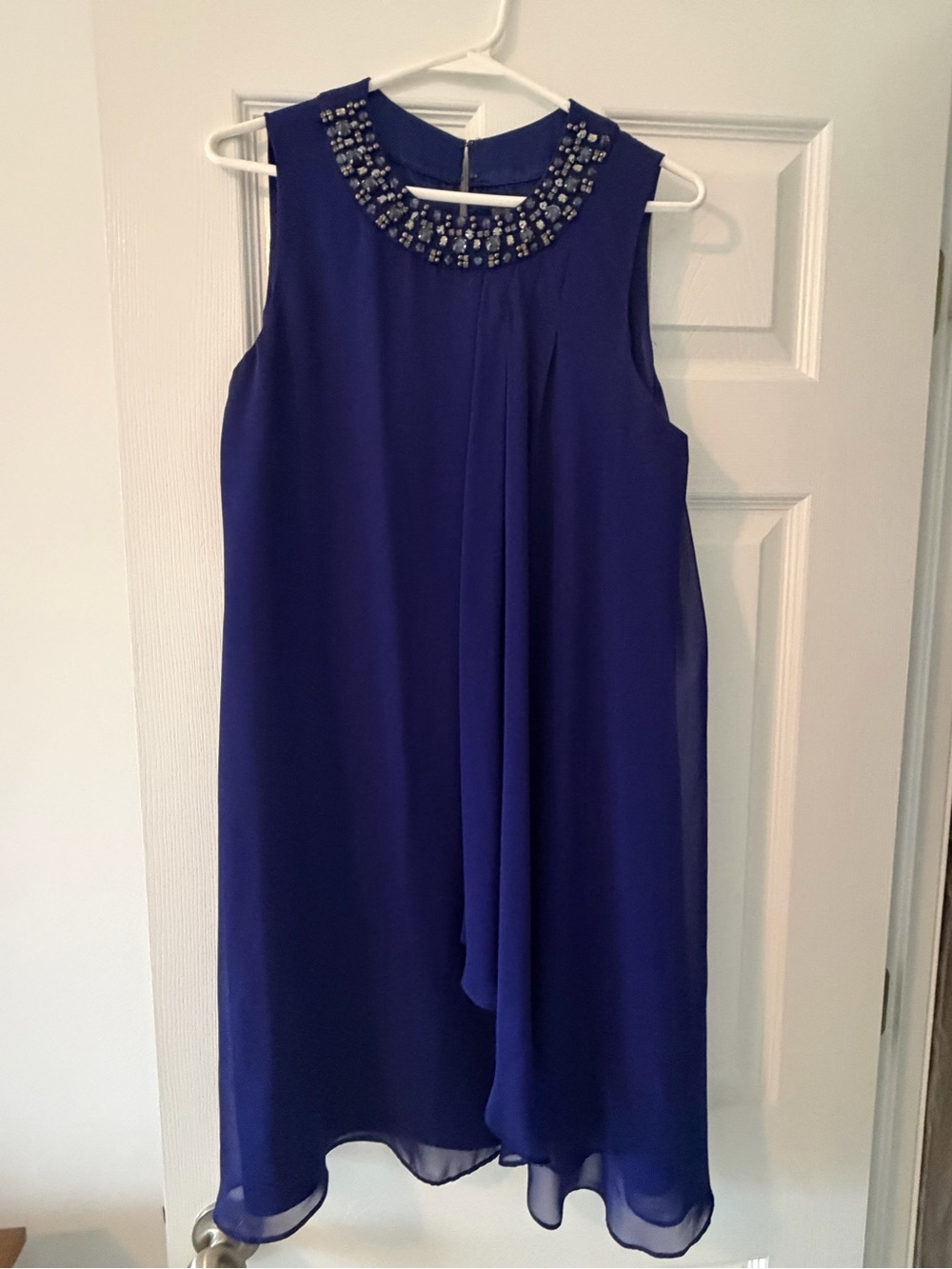 Vince Camuto Beaded-Neck Sleeveless Royal Blue Dress